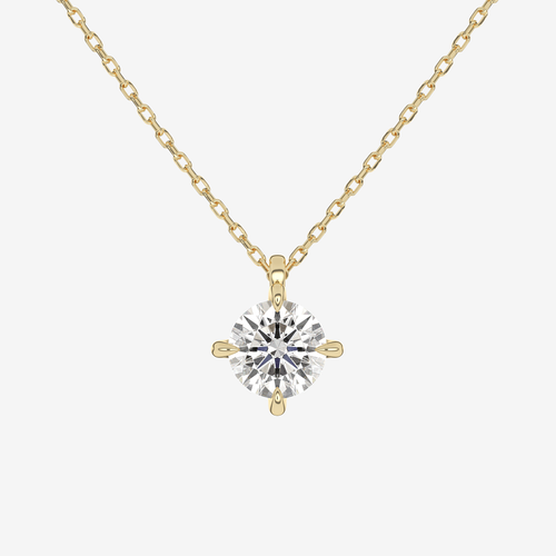 14K Rose Gold Round Solitaire Lab Grown Diamond Pendant Necklace