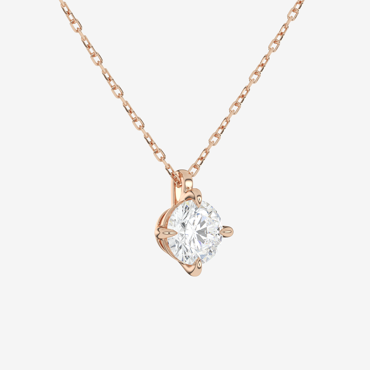 14K Rose Gold Round Solitaire Lab Grown Diamond Pendant Necklace