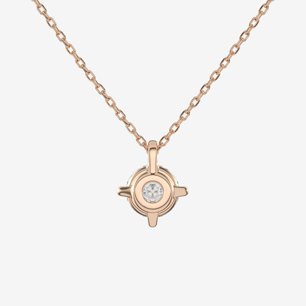 14K Rose Gold Round Solitaire Lab Grown Diamond Pendant Necklace