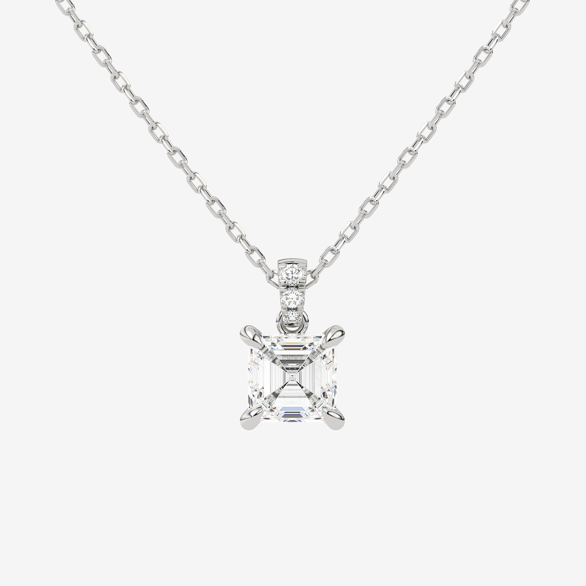 Asscher Solitaire Lab Grown Diamond Pendant Necklace in 14K White Gold