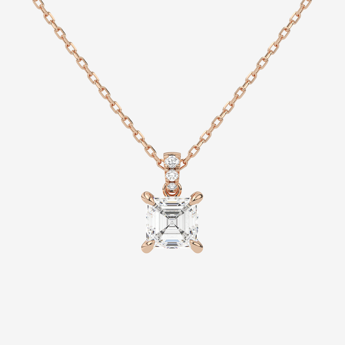 Asscher Solitaire Lab Grown Diamond Pendant Necklace in 14K Rose Gold