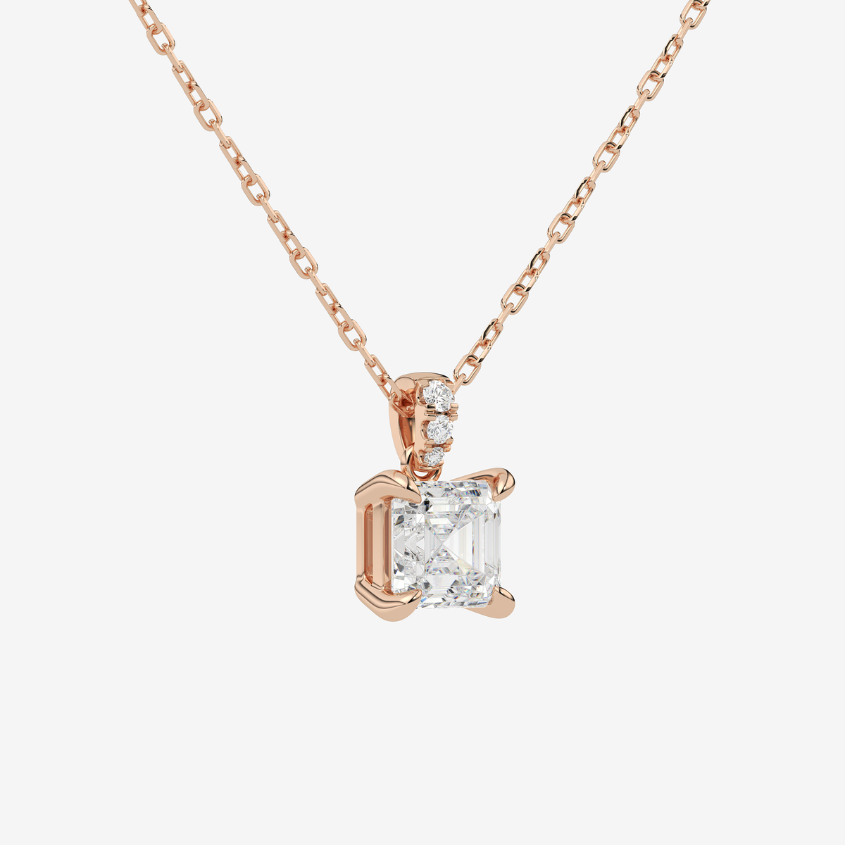 Asscher Solitaire Lab Grown Diamond Pendant Necklace in 14K Rose Gold
