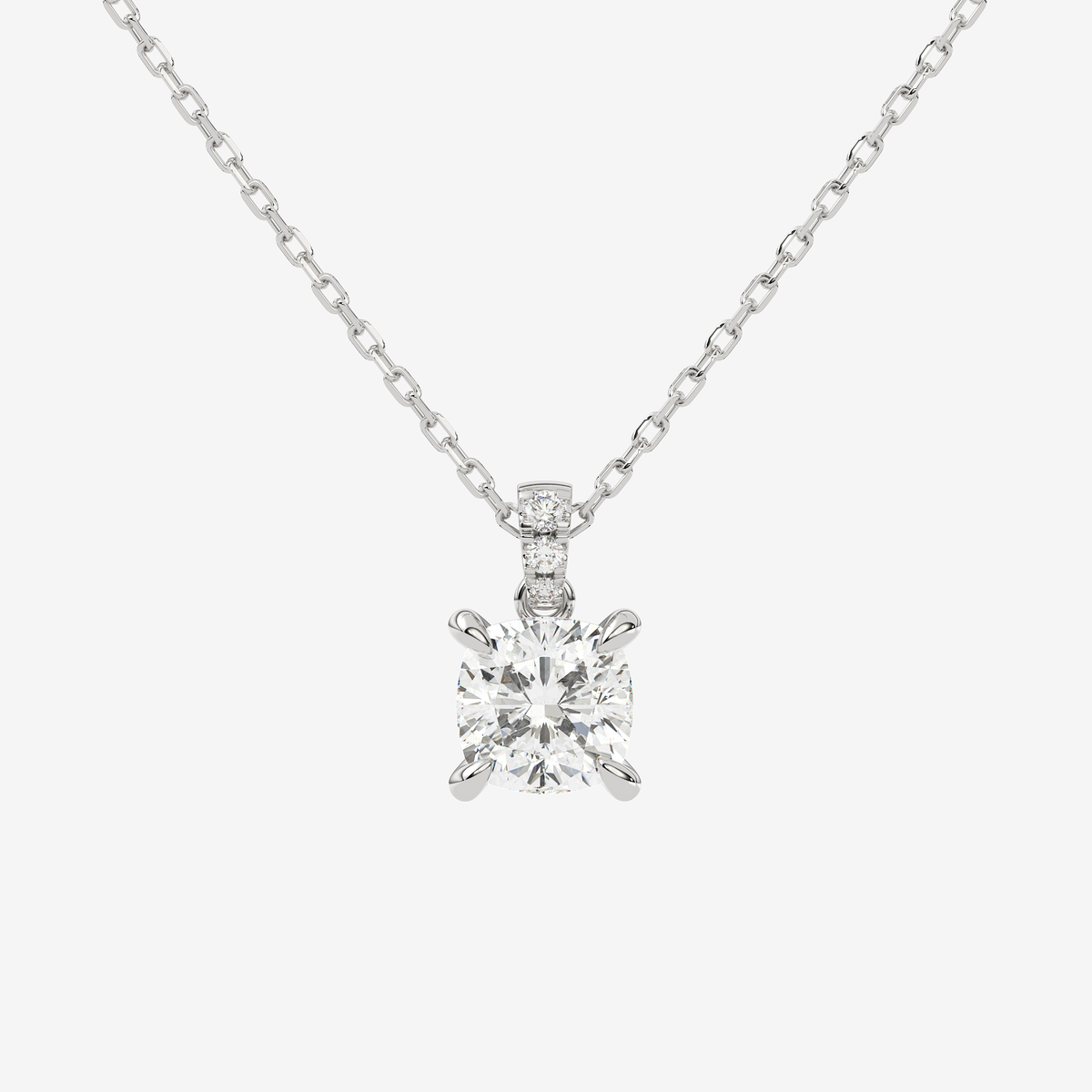 Cushion Solitaire Lab Grown Diamond Pendant Necklace in Platinum