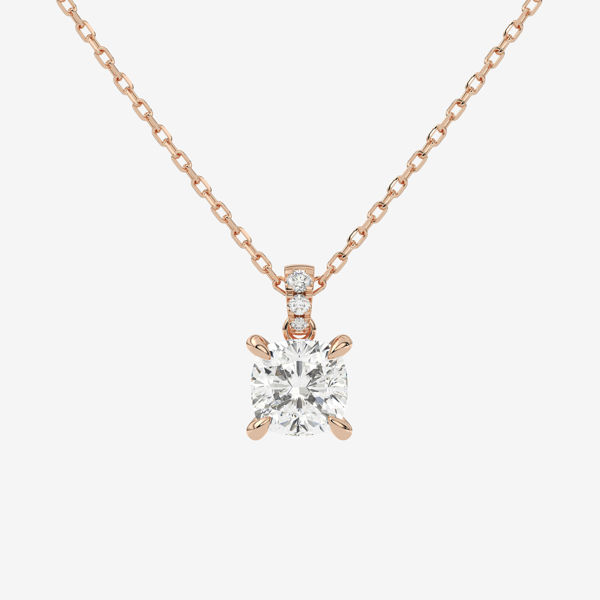 Cushion Solitaire Lab Grown Diamond Pendant Necklace in 14K Rose Gold