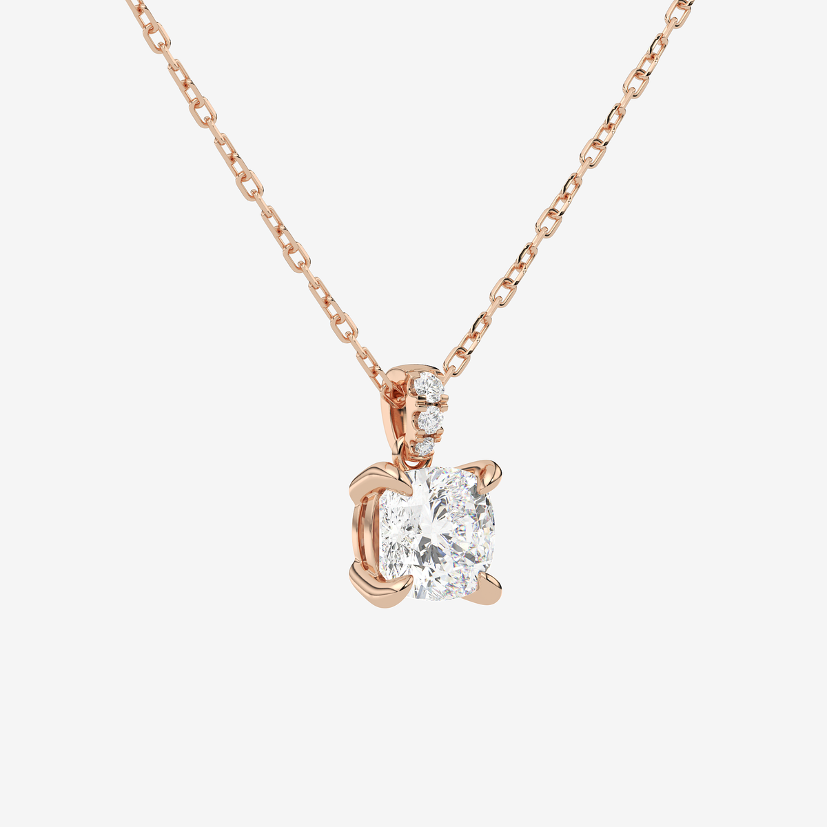 Cushion Solitaire Lab Grown Diamond Pendant Necklace in 14K Rose Gold