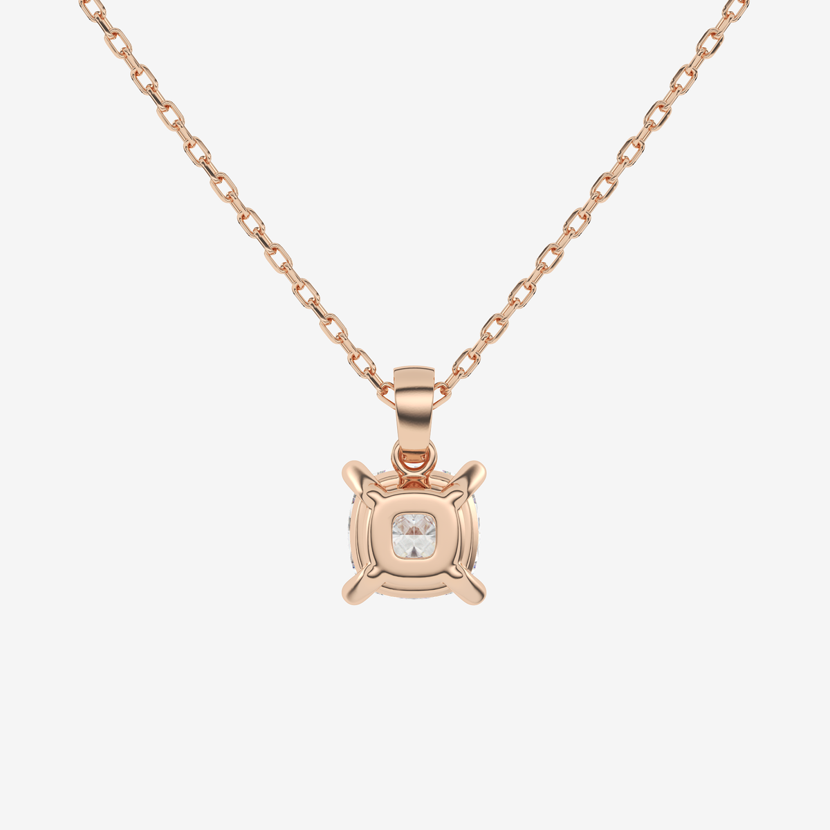 Cushion Solitaire Lab Grown Diamond Pendant Necklace in 14K Rose Gold