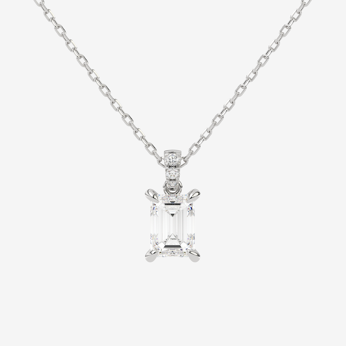 Emerald Solitaire Lab Grown Diamond Pendant Necklace in Platinum