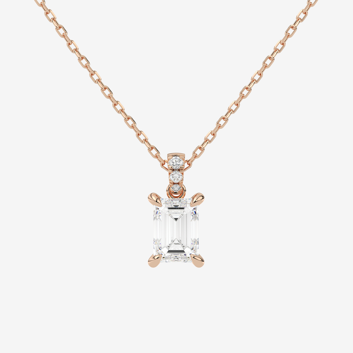 Emerald Solitaire Lab Grown Diamond Pendant Necklace in Platinum