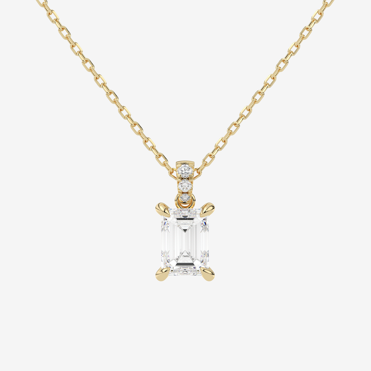 Emerald Solitaire Lab Grown Diamond Pendant Necklace in Platinum
