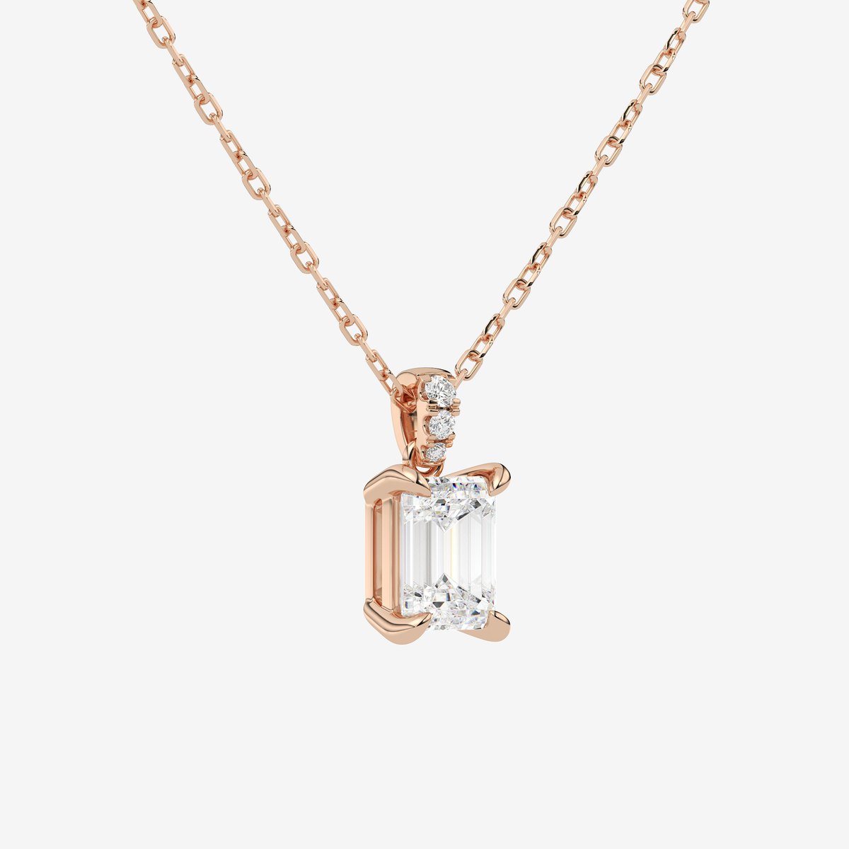 Emerald Solitaire Lab Grown Diamond Pendant Necklace in Platinum