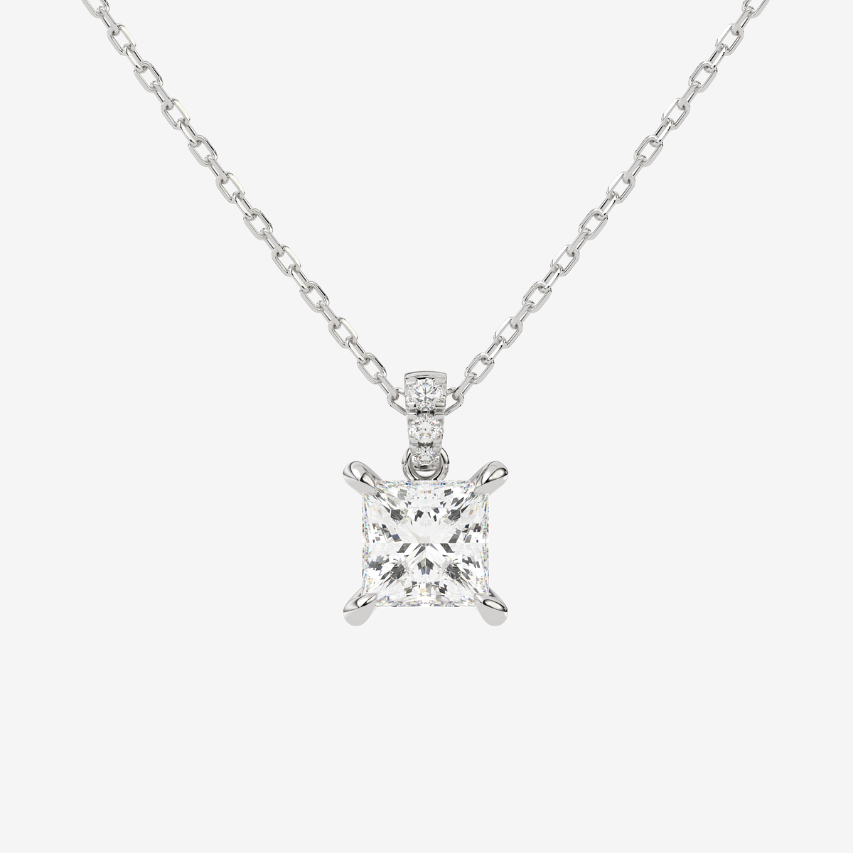 Princess Solitaire Lab Grown Diamond Pendant Necklace in Platinum