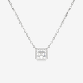 Bezel Asscher Lab Grown Diamond Solitaire Necklace in 18K White Gold
