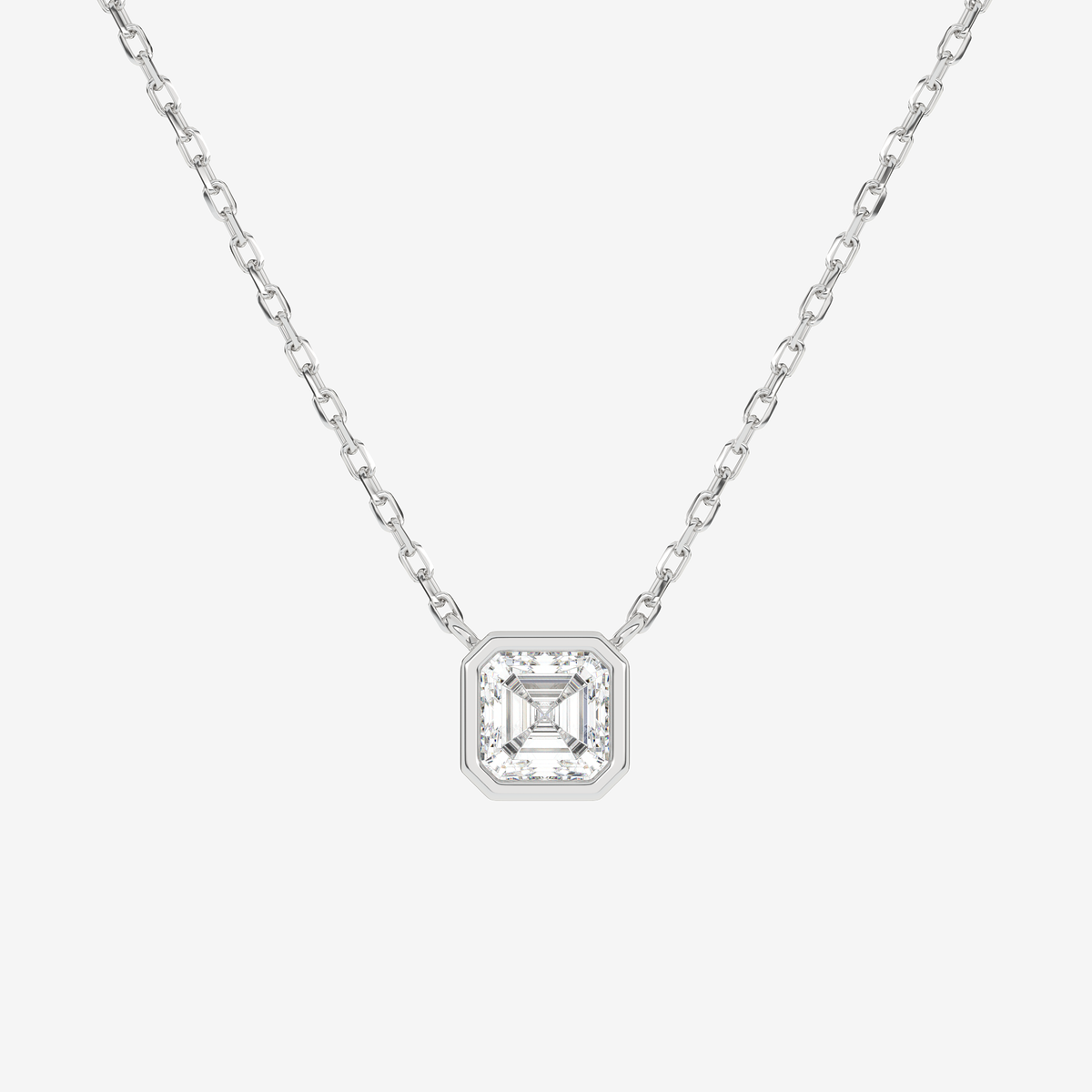 Bezel Asscher Lab Grown Diamond Solitaire Necklace in Platinum