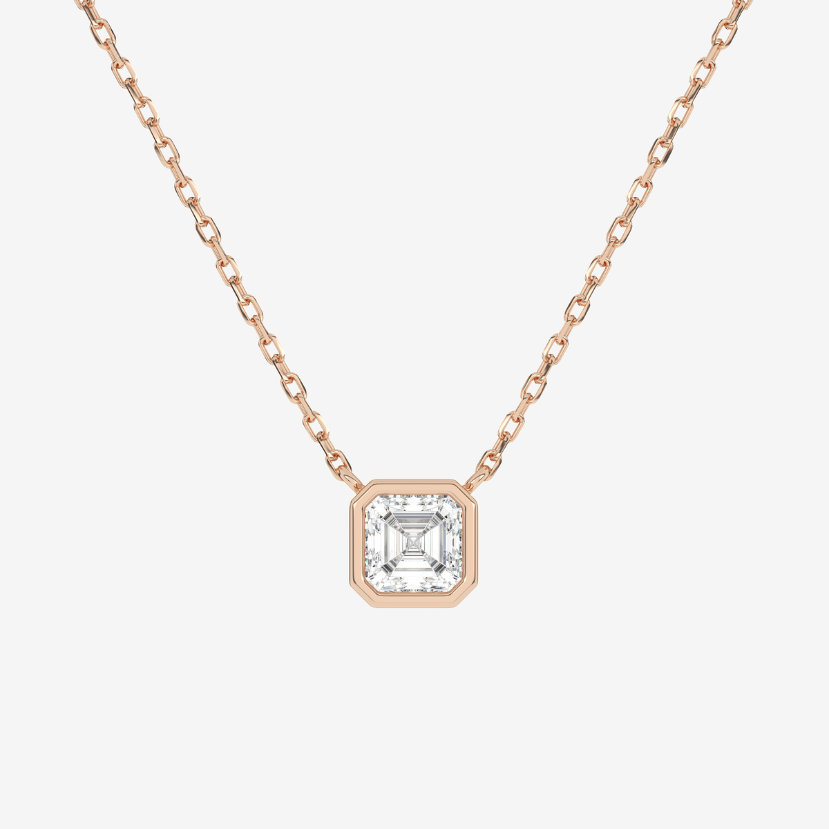 Bezel Asscher Lab Grown Diamond Solitaire Necklace in Platinum