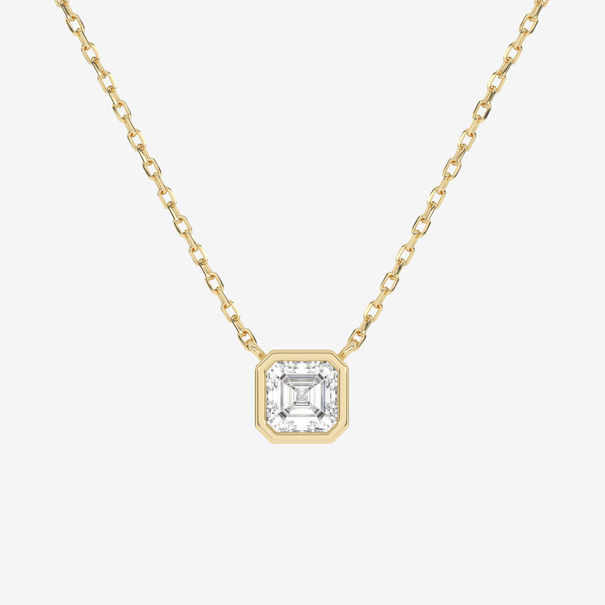 Bezel Asscher Lab Grown Diamond Solitaire Necklace in Platinum