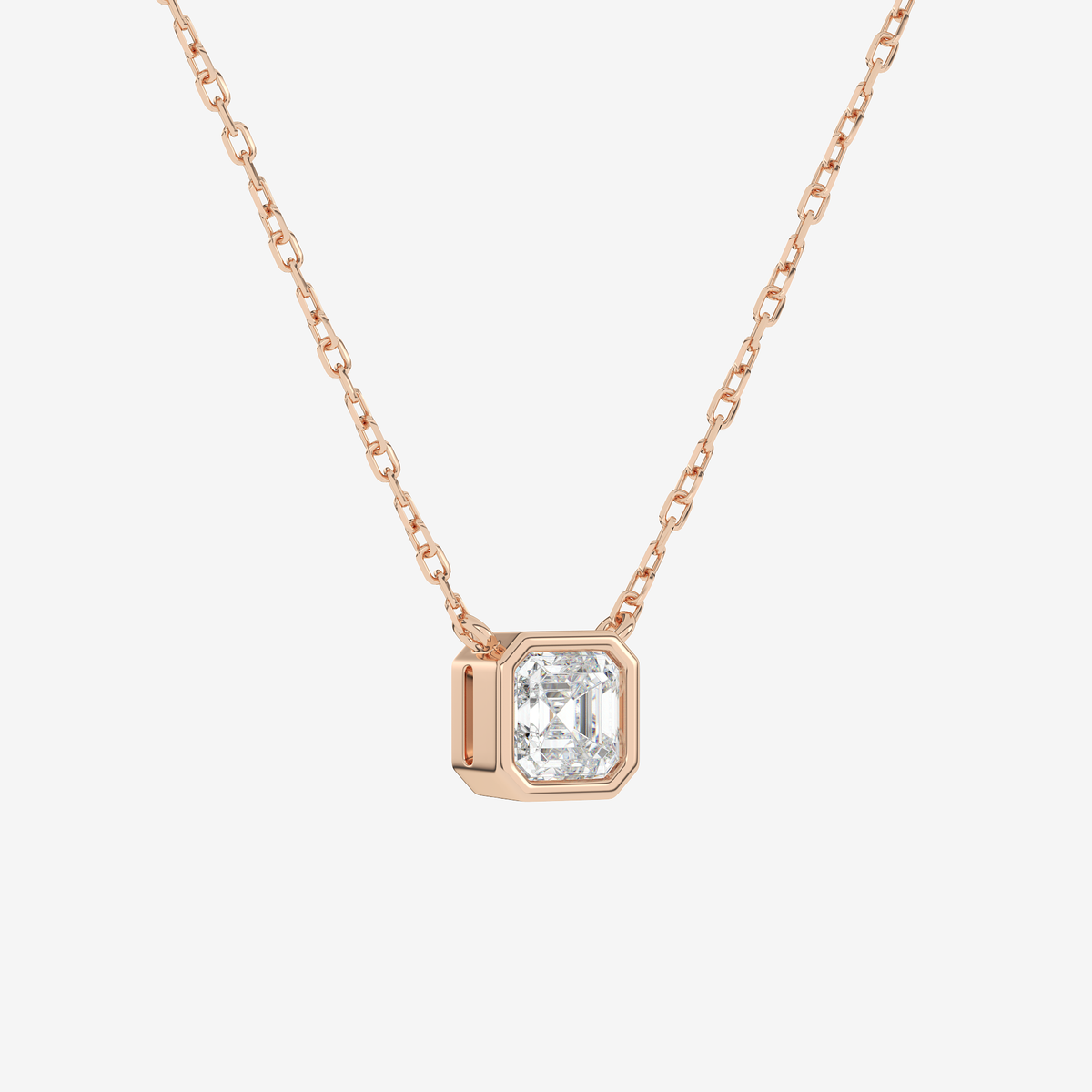 Bezel Asscher Lab Grown Diamond Solitaire Necklace in Platinum