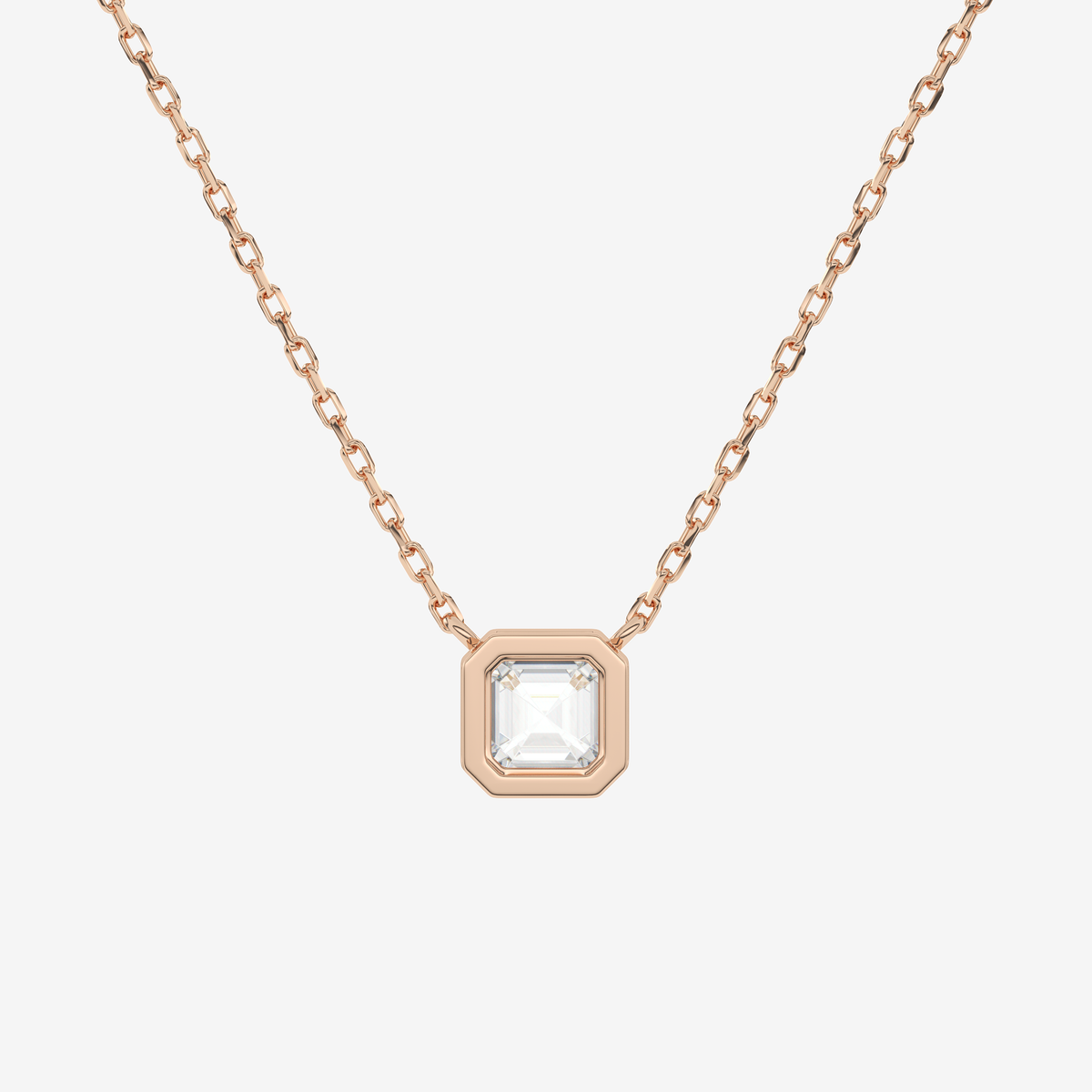 Bezel Asscher Lab Grown Diamond Solitaire Necklace in Platinum