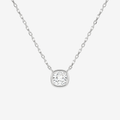 Bezel Cushion Lab Grown Diamond Solitaire Necklace in 14K White Gold