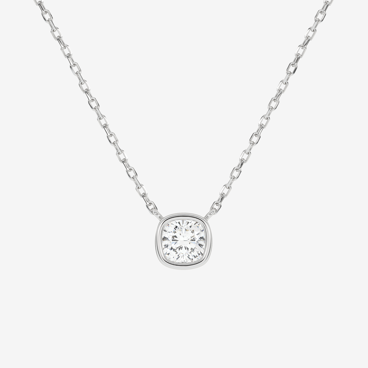 Bezel Cushion Lab Grown Diamond Solitaire Necklace in Platinum