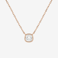 Bezel Cushion Lab Grown Diamond Solitaire Necklace in 18K Rose Gold