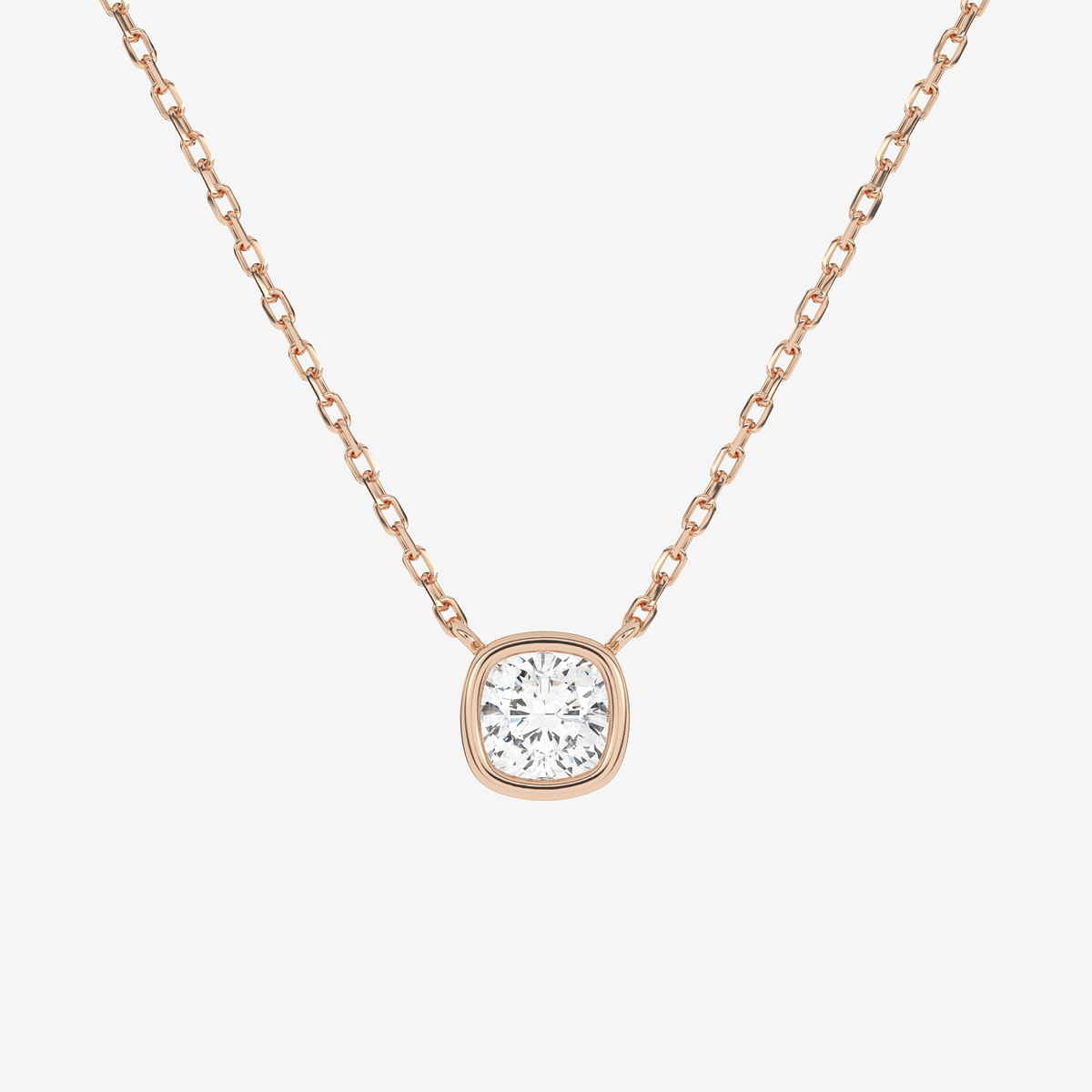 Bezel Cushion Lab Grown Diamond Solitaire Necklace in Platinum