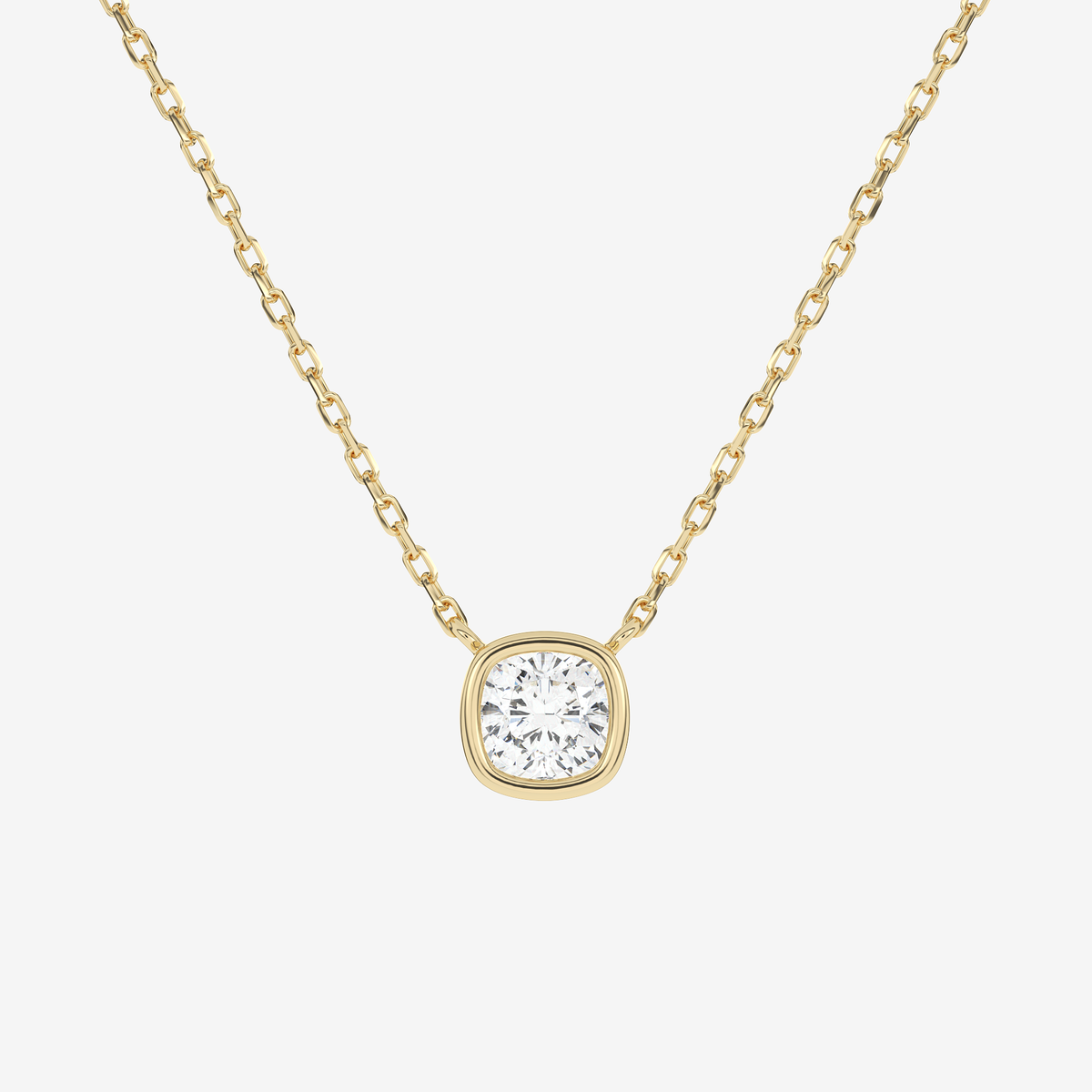 Bezel Cushion Lab Grown Diamond Solitaire Necklace in Platinum