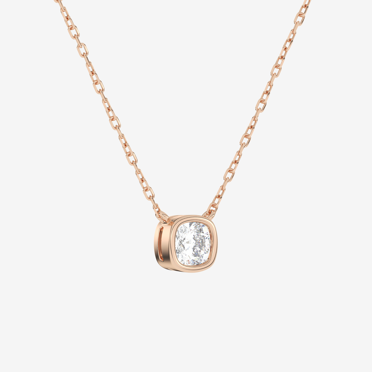 Bezel Cushion Lab Grown Diamond Solitaire Necklace in Platinum