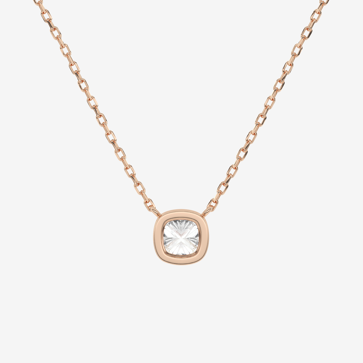 Bezel Cushion Lab Grown Diamond Solitaire Necklace in Platinum