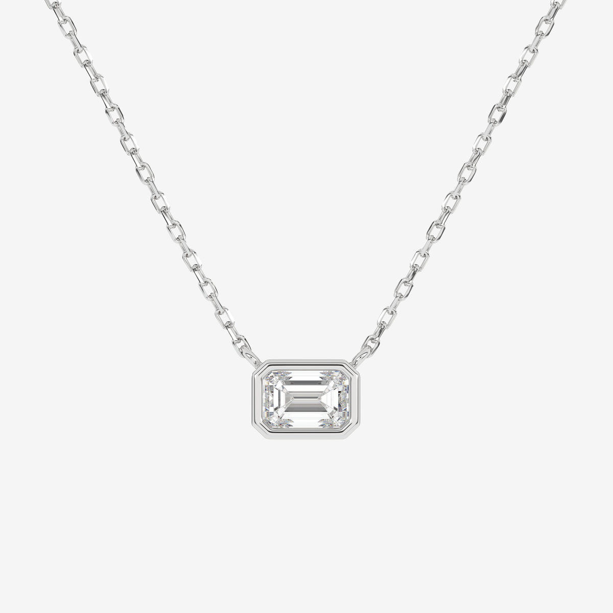 Bezel Emerald Lab Grown Diamond Solitaire Necklace in Platinum