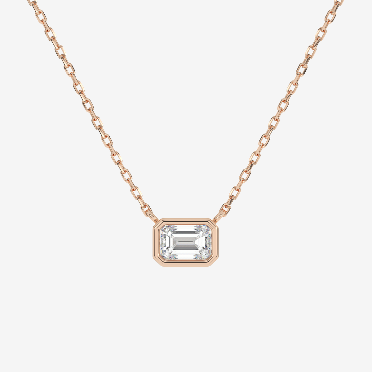Bezel Emerald Lab Grown Diamond Solitaire Necklace in Platinum