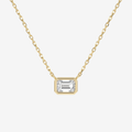 Bezel Emerald Lab Grown Diamond Solitaire Necklace in 14K Yellow Gold