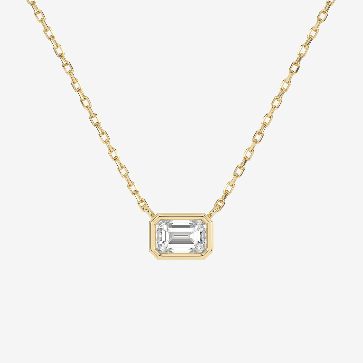 Bezel Emerald Lab Grown Diamond Solitaire Necklace in Platinum