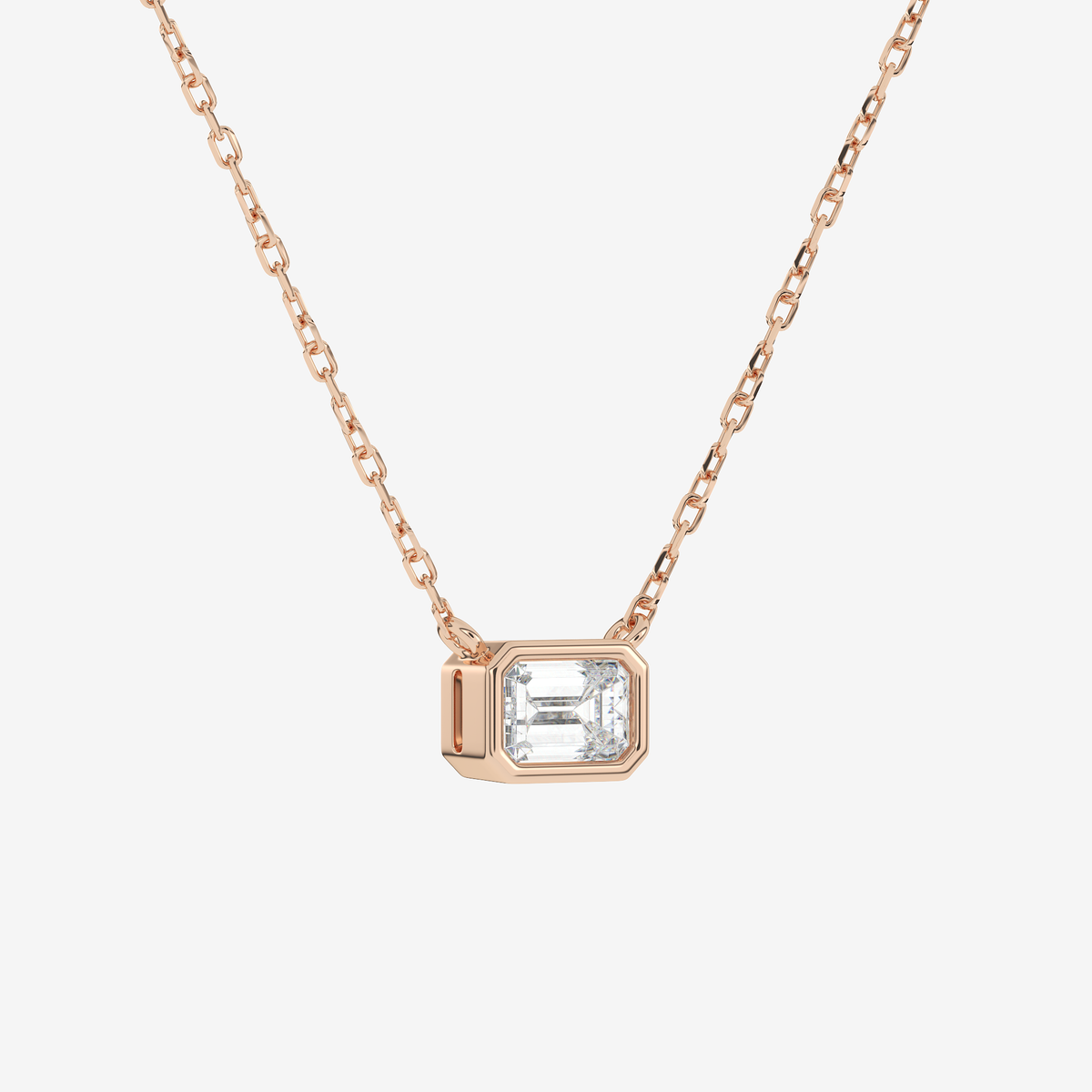 Bezel Emerald Lab Grown Diamond Solitaire Necklace in Platinum