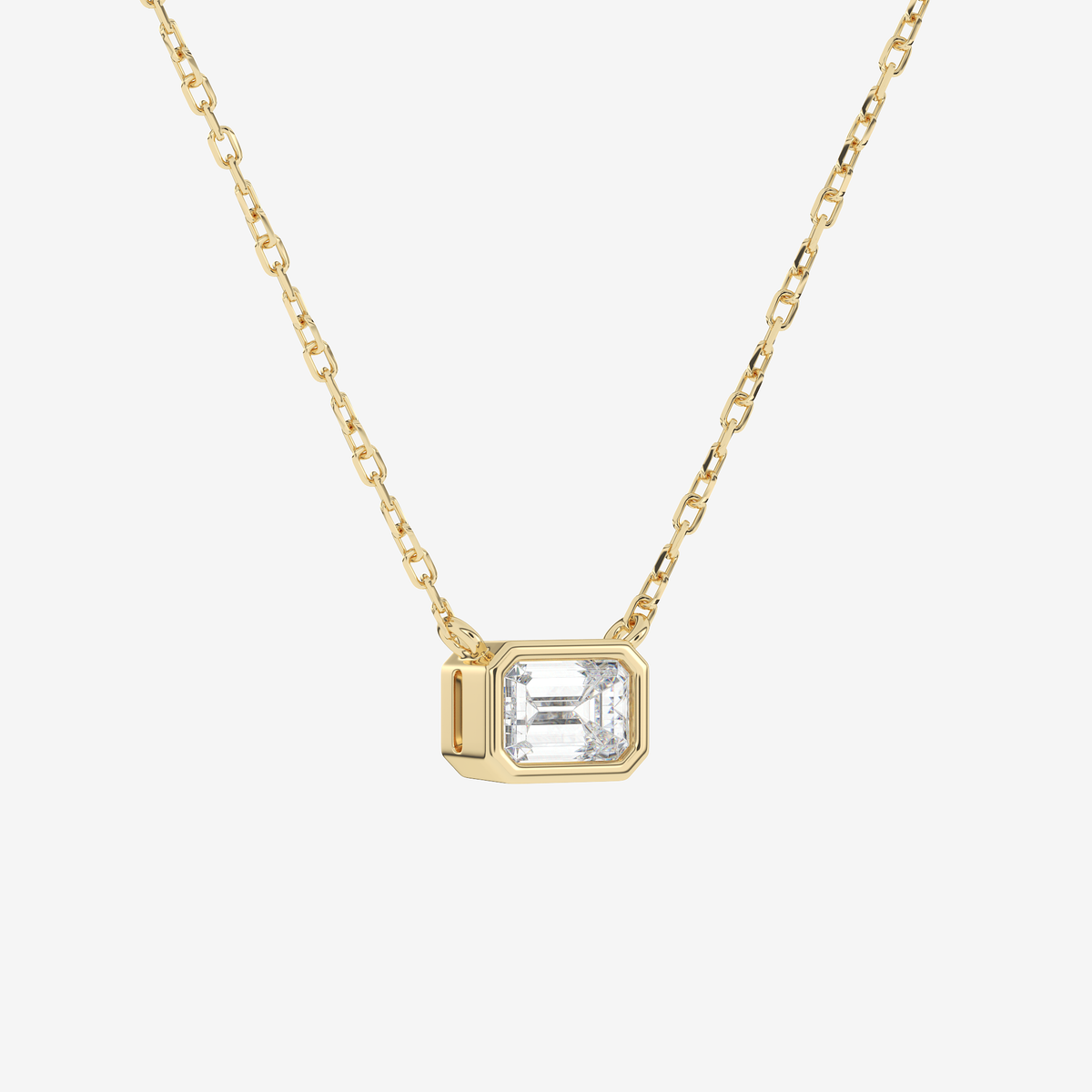 Bezel Emerald Lab Grown Diamond Solitaire Necklace in 14K Yellow Gold