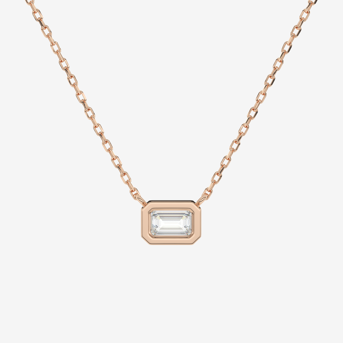 Bezel Emerald Lab Grown Diamond Solitaire Necklace in Platinum
