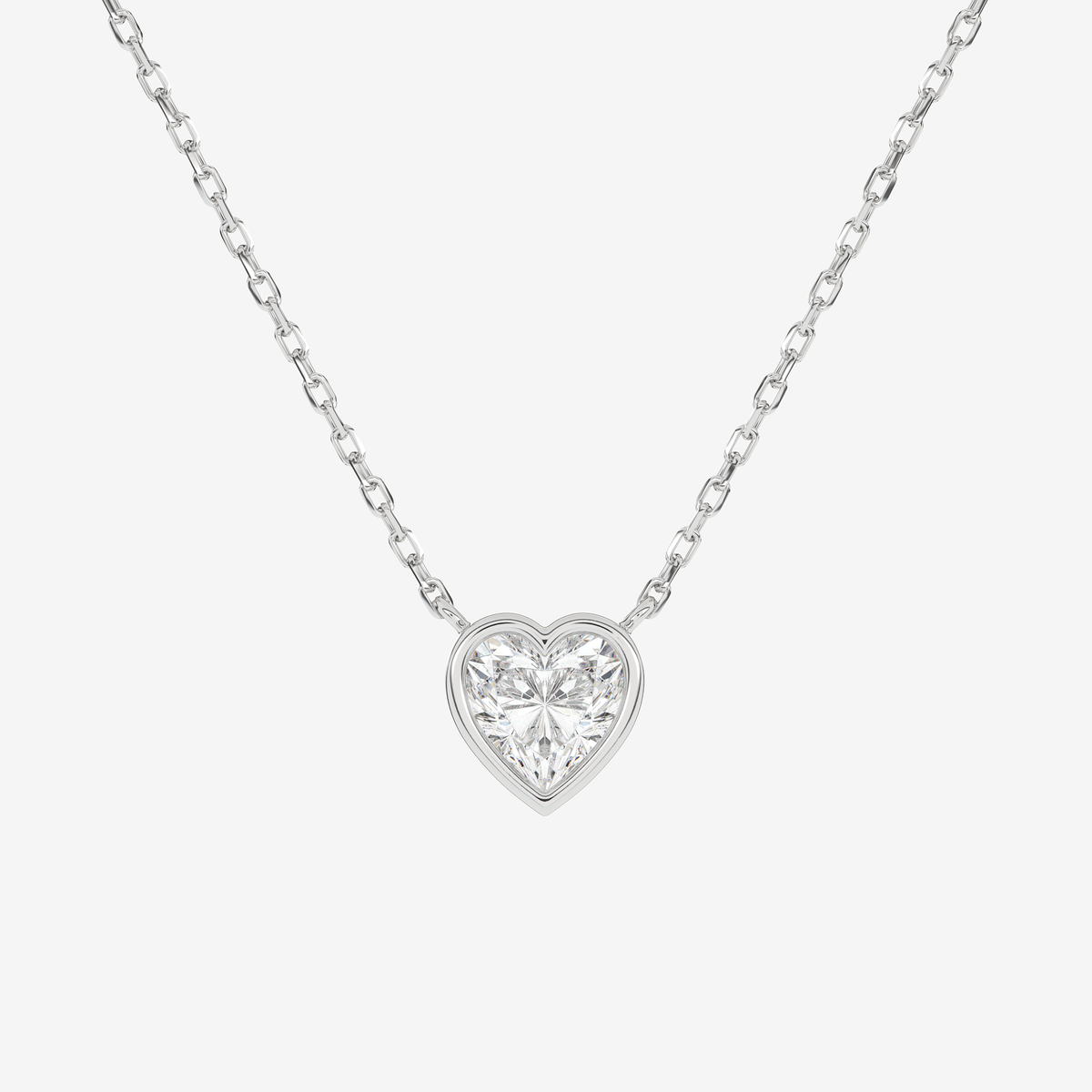 Bezel Heart Lab Grown Diamond Solitaire Necklace in Platinum