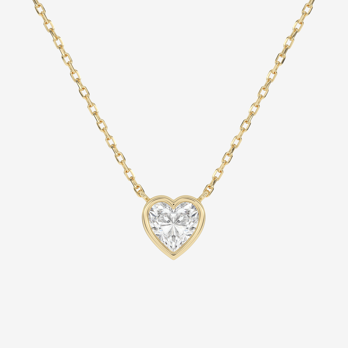 Bezel Heart Lab Grown Diamond Solitaire Necklace in 18K Yellow Gold
