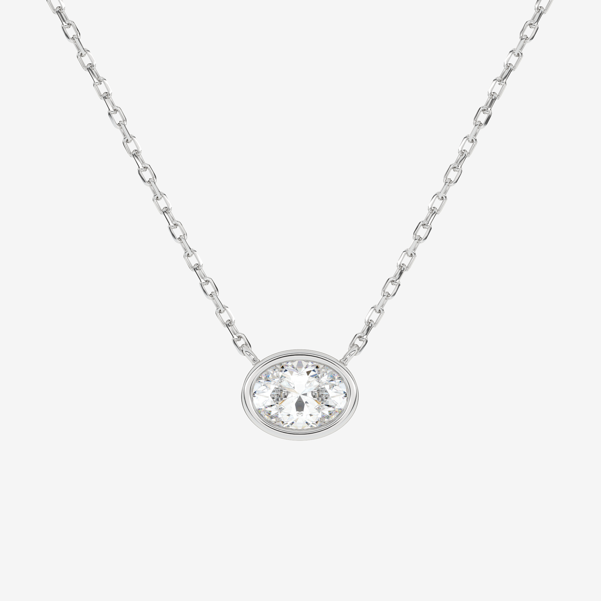 Bezel Oval Lab Grown Diamond Solitaire Necklace in Platinum