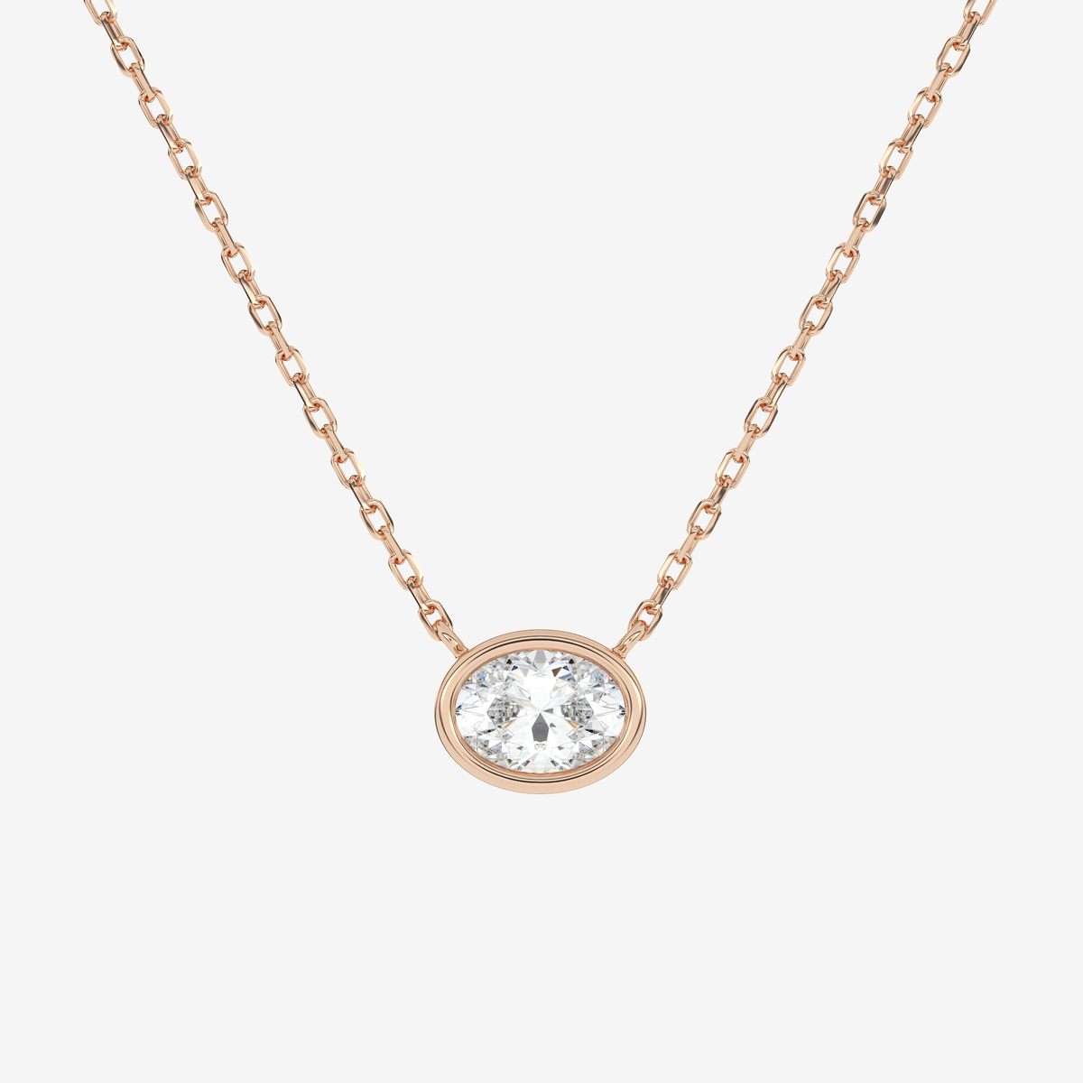 Bezel Oval Lab Grown Diamond Solitaire Necklace in Platinum