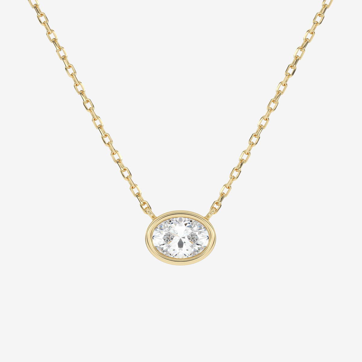 Bezel Oval Lab Grown Diamond Solitaire Necklace in Platinum