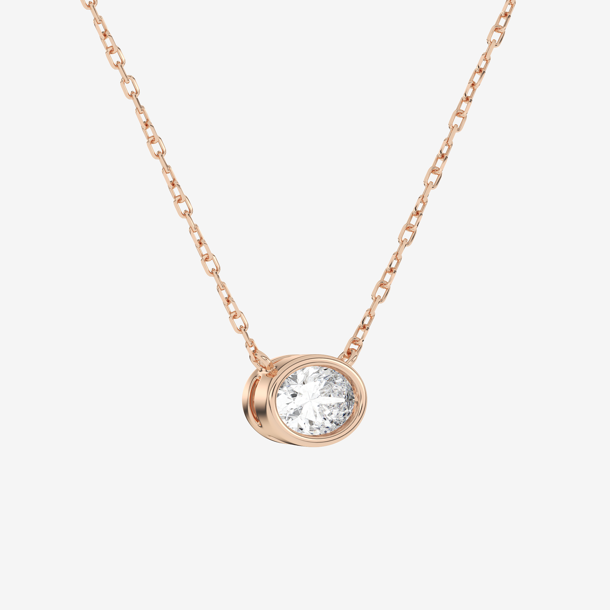 Bezel Oval Lab Grown Diamond Solitaire Necklace in Platinum