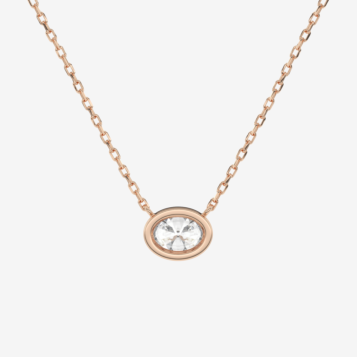 Bezel Oval Lab Grown Diamond Solitaire Necklace in Platinum