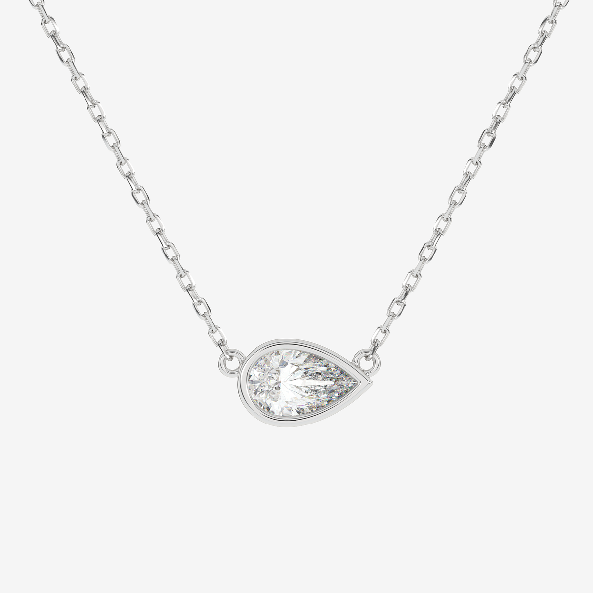 Bezel Pear Lab Grown Diamond Solitaire Necklace in Platinum