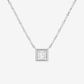 Bezel Princess Lab Grown Diamond Solitaire Necklace in 14K White Gold