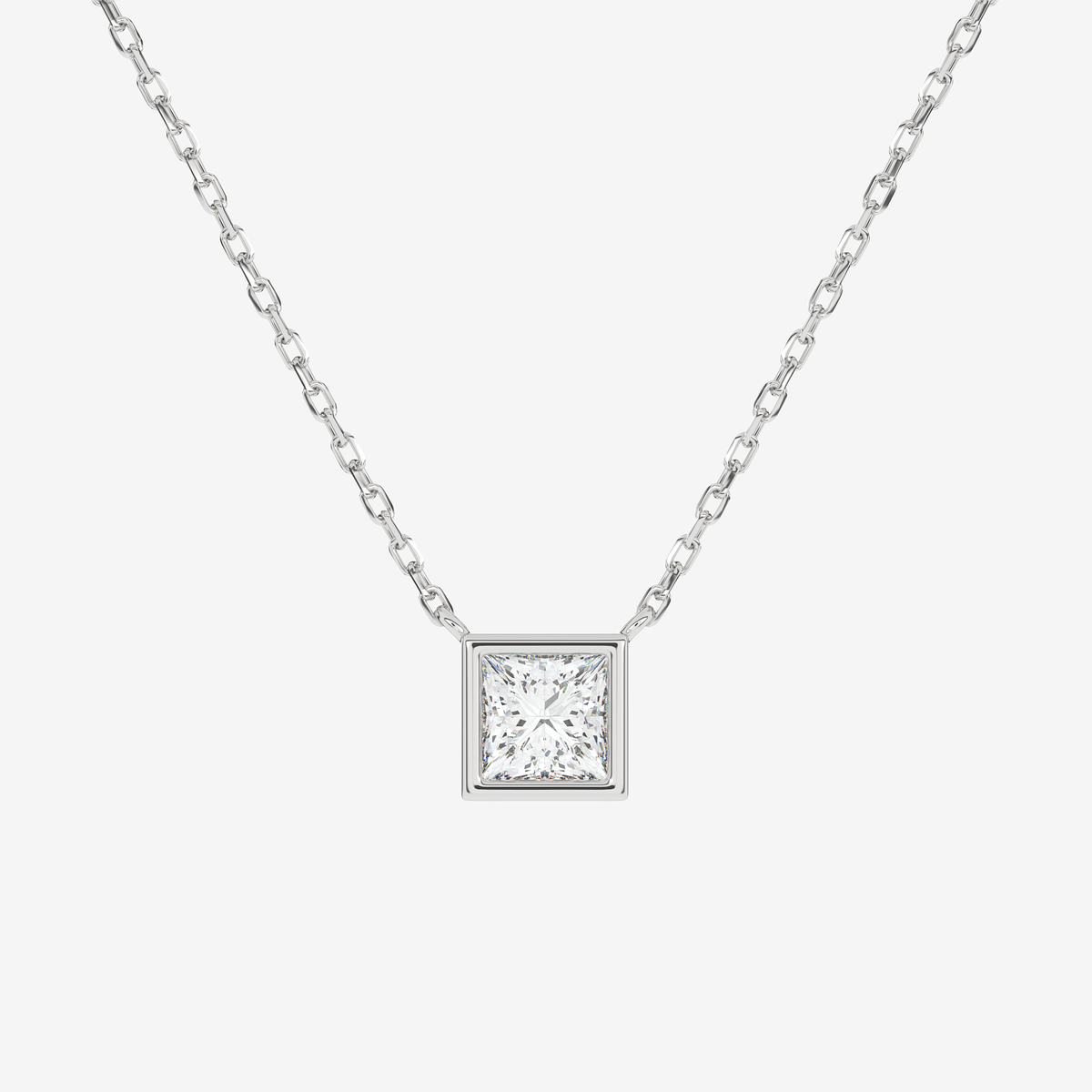 Bezel Princess Lab Grown Diamond Solitaire Necklace in Platinum