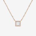 Bezel Princess Lab Grown Diamond Solitaire Necklace in 14K Rose Gold