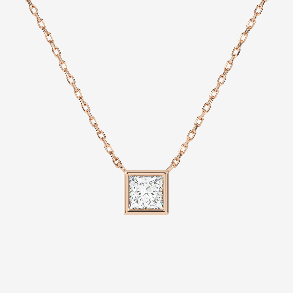 Bezel Princess Lab Grown Diamond Solitaire Necklace in Platinum
