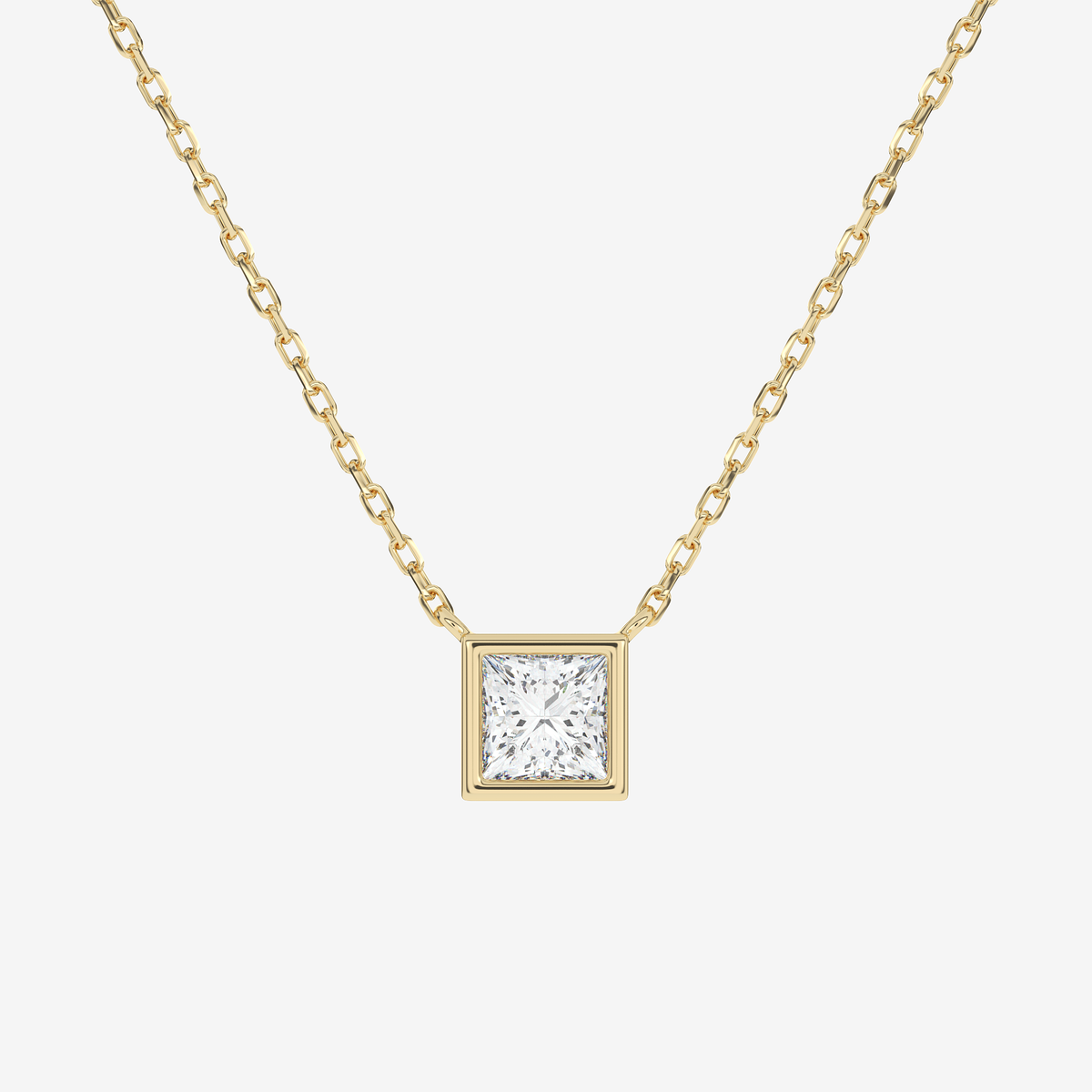 Bezel Princess Lab Grown Diamond Solitaire Necklace in Platinum