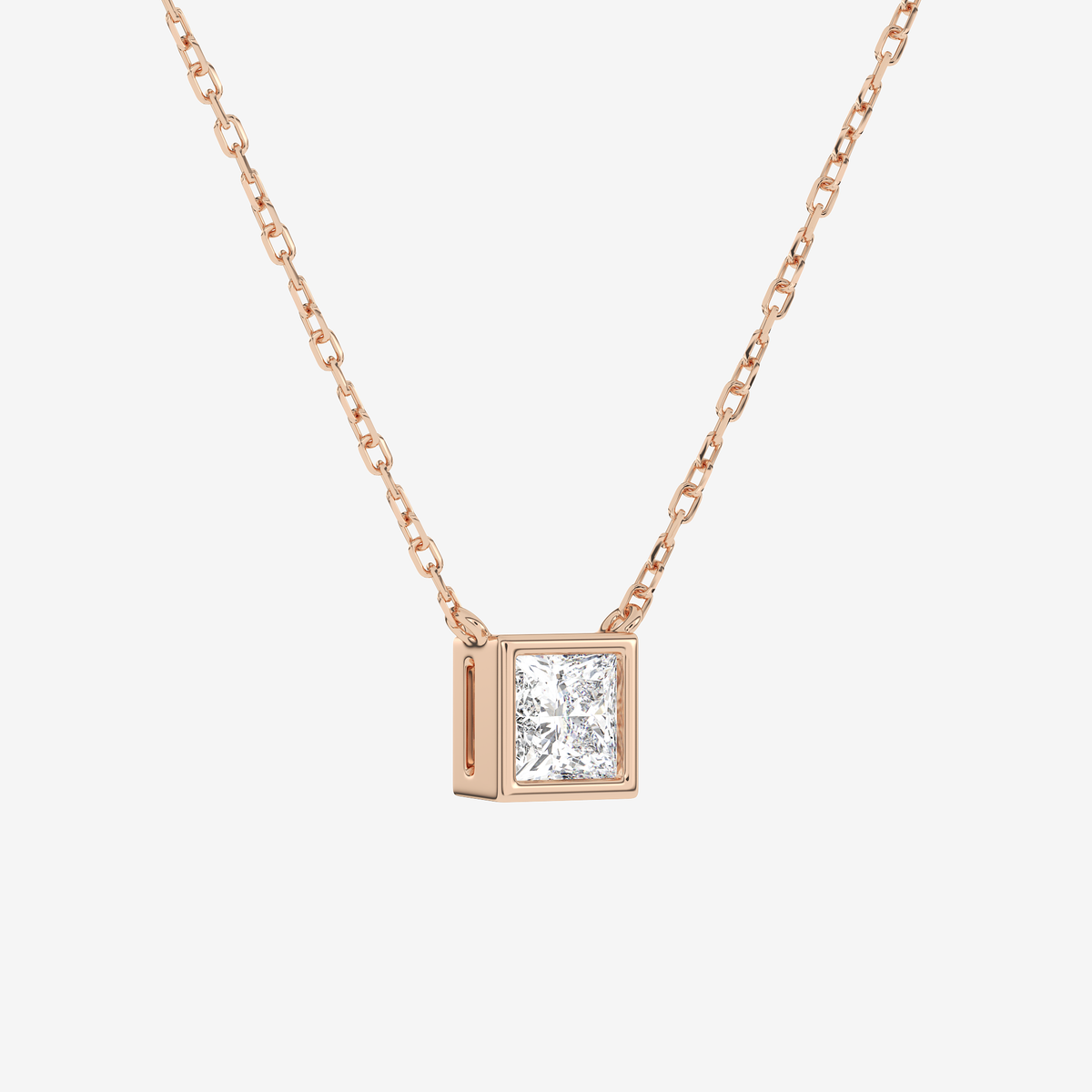 Bezel Princess Lab Grown Diamond Solitaire Necklace in Platinum