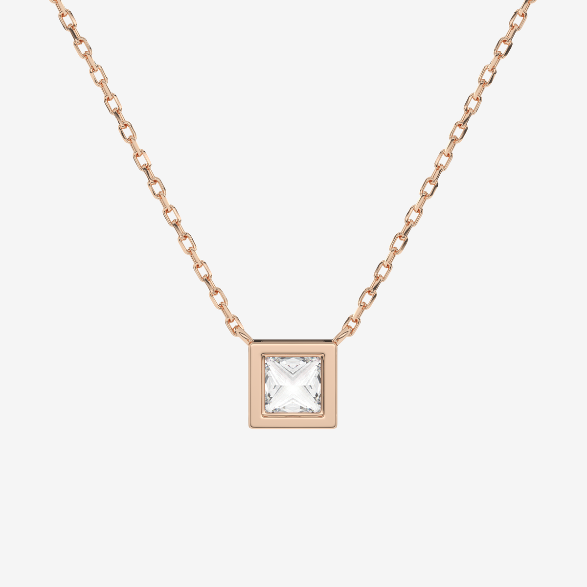 Bezel Princess Lab Grown Diamond Solitaire Necklace in Platinum